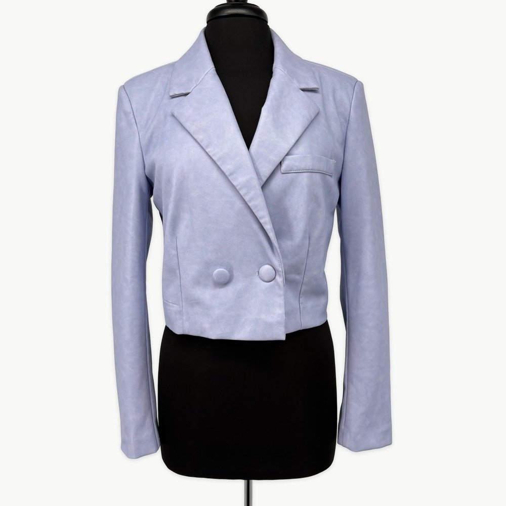 7 For All Mankind Faux Leather Cropped Jacket Sz Medium Lavender Double Breasted - Picture 1 of 13